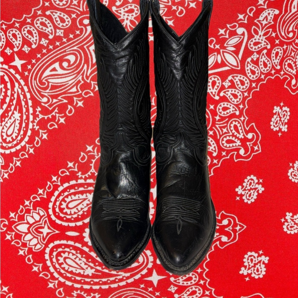 Black Leather Western Cowgirl Boots - Women